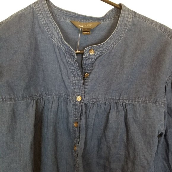 J. Crew Womens 2 Blue Chambray Long Sleeves Half B - Picture 2 of 8